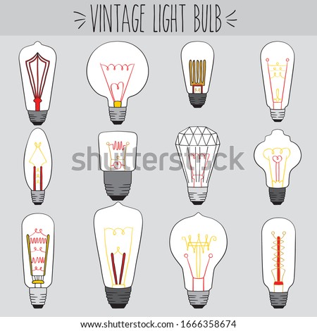 Freehand edison white vintage light bulbs vector Graphics. Electricity and science technology colored drawing. Retro energy invention sketch. Fun idea Illustration. Antique design clip Art.