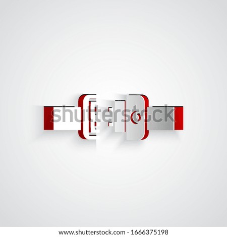 Paper cut Safety belt icon isolated on grey background. Seat belt. Paper art style. Vector Illustration