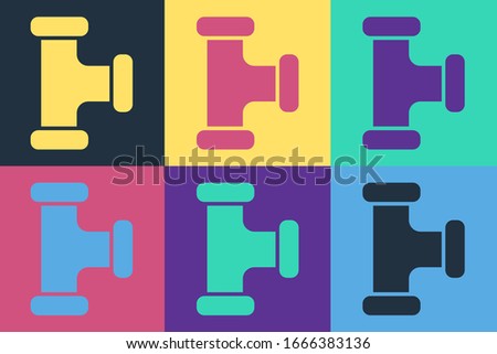 Pop art Industry metallic pipe icon isolated on color background. Plumbing pipeline parts of different shapes.  Vector Illustration