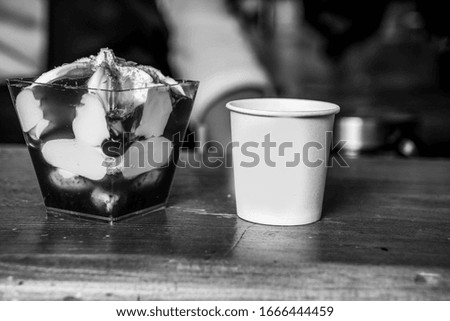Coffe and Ice Cream on wooden background
