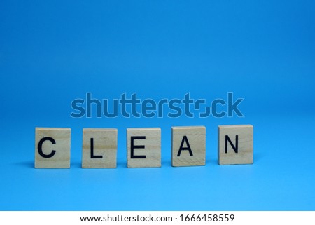 Clean word object isolated blue background and copy space - pure, fresh concept