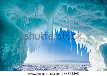 Winter Baikal. Olkhon Island. Icy grotto Royalty-Free Stock Photo #166646495