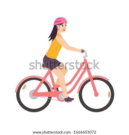 girl in a helmet rides a bicycle. Isolated vector illustration