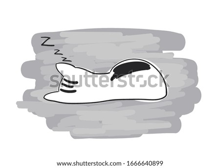 Sleeping white cat, view from the back. Simple vector illustration.