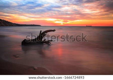 Colorful and relaxing city beach sunset landscape photography 