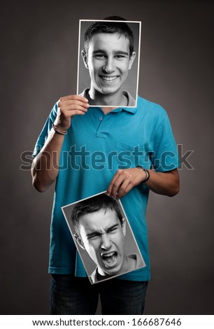 portrait of young man with two faces