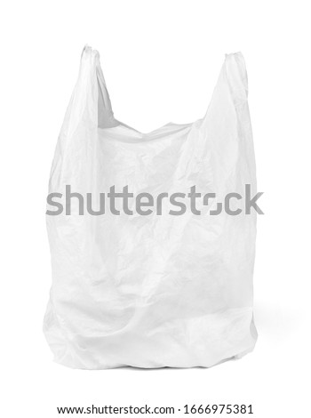 close up of a used white plastic bag on white background Royalty-Free Stock Photo #1666975381
