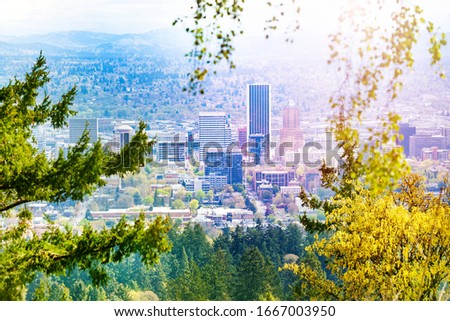 Downtown buildings of Portland panorama view, Oregon, USA