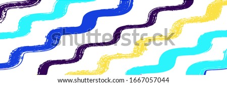 Cool Wavy Zigzag Stripes Vintage Pattern. Winter Autumn Bright Fashion Textile. Gouache Ink Lines Texture. Summer Spring Graffiti Stripes. Dirty Distress Trace. Cool Vector Watercolor Paint Lines.