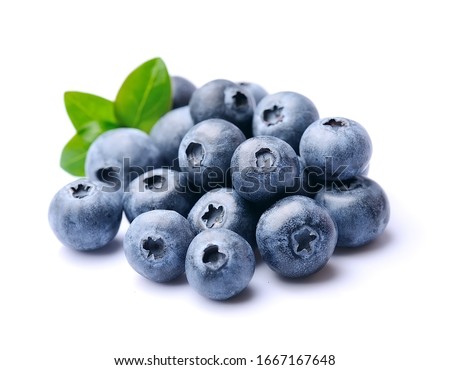 Blueberries with leaves isolated on white backgrounds. Royalty-Free Stock Photo #1667167648