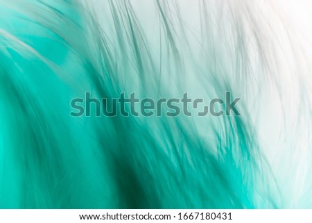 Blurry abstract background of smooth straight bends of aquamarine color inspired by fur and flame.