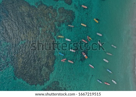 Array of colourful boats in Porto de Galinhas, Brazil. 