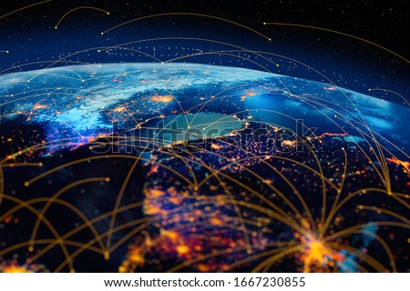 Energy Digitalization and Communication technology for internet business. Global world network and telecommunication on earth and  IoT. Elements of this image furnished by NASA Royalty-Free Stock Photo #1667230855