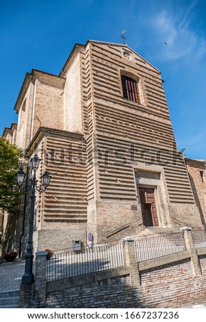Old church in historical center of Corinaldo, medieval town in Italy
