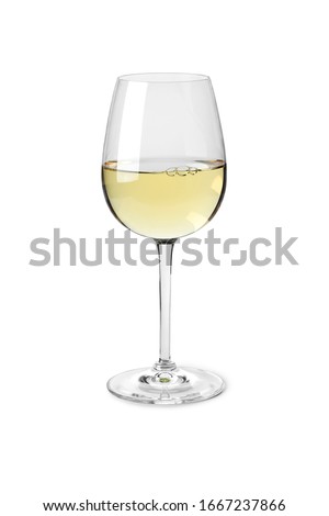 Single glass of white wine isolated on white background