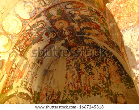 Early christian mosaics in ancient cave church in Cappadocia