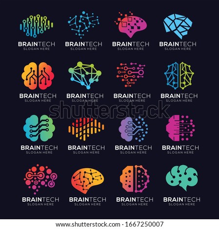 set of brain tech smart digital idea logo template vector icon