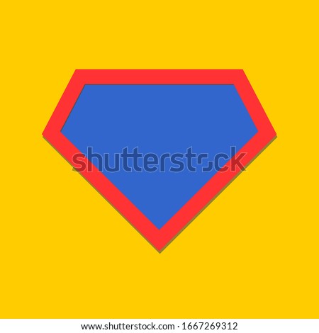 Comic hero icon, symbol shield. Isolated vector on yellow background