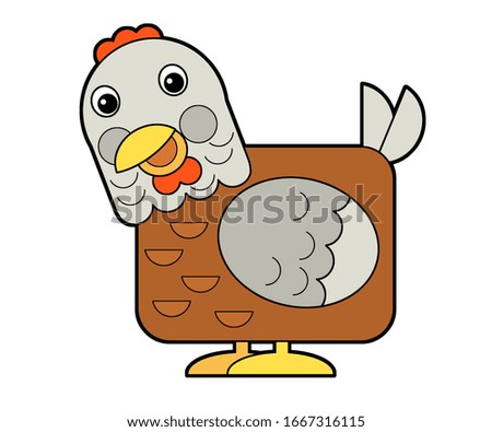 Cartoon funny bird chicken rooster isolated on white background - illustration for children