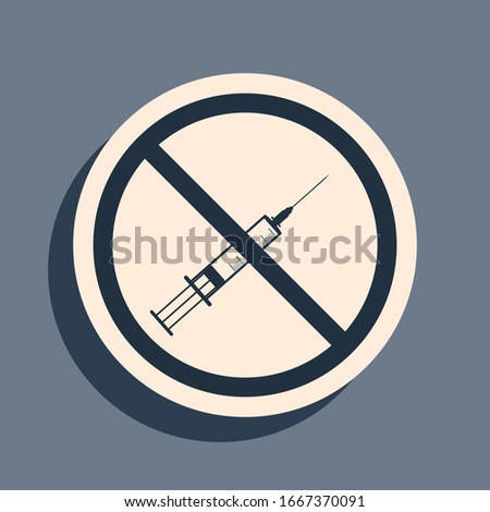 Black No vaccine icon isolated on grey background. No syringe sign. 