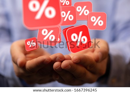 Hand Holding Red Percentage Sign 3d