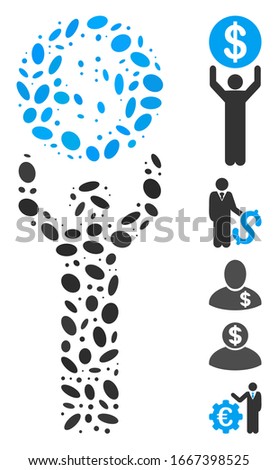 Dotted Mosaic based on banker. Mosaic vector banker is created with scattered ellipse items. Bonus icons are added.