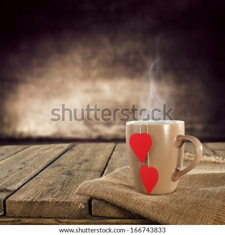 brown napkin mug and two hearts 