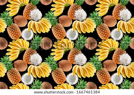 seamless pattern with exotic fruits on a black background