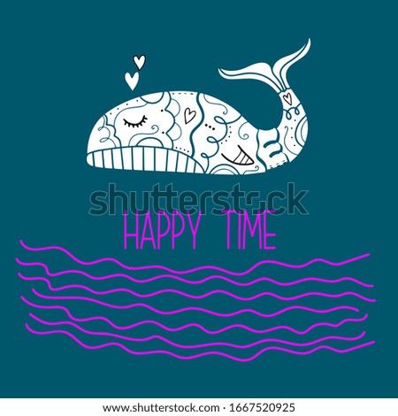 Hand drawn vector illustration of a cute Fish Love, with lettering quote Little Child Love Fish. Isolated objects on white background. Scandinavian style flat design. Concept for children print.