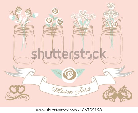 Wedding Clip art with Mason Jars in Vector