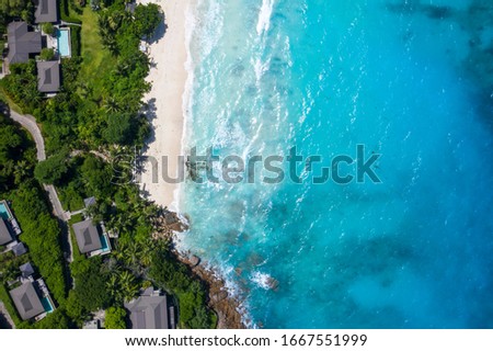 Seychelles Mahe Island aerial beach view 