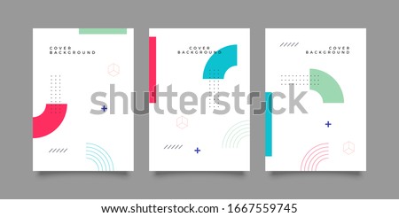 Memphis style banner templates collection. 80-90s trendy fashion background with geometric shapes. Vector illustration. Poster, invitation, greeting card, cover design. Royalty-Free Stock Photo #1667559745