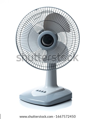 Gray electric fan isolated on a white background Royalty-Free Stock Photo #1667572450