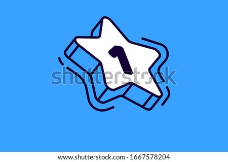 Isometric star icon with number one isolated on blue background, Design element for business infographics, hotel or restaurant rating or ranking symbol, customer review 3d vector line art illustration