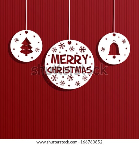 christmas paper hanging decorations on red background, eps 10 format with transparencies.