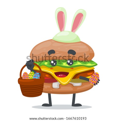 vector illustration of mascot or burger character celebrating easter party