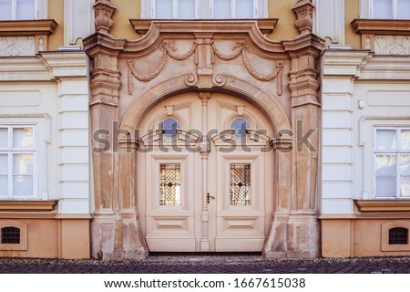 Facade of large door, gate of a palace in Timisoara 