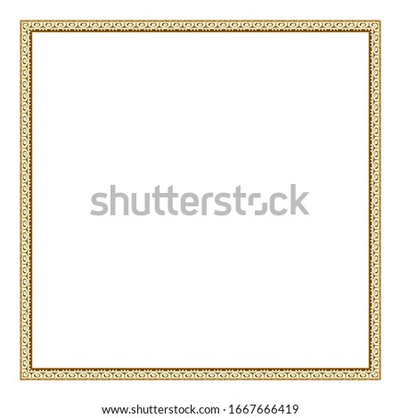 Square empty wooden and gold gilded frame isolated on white background