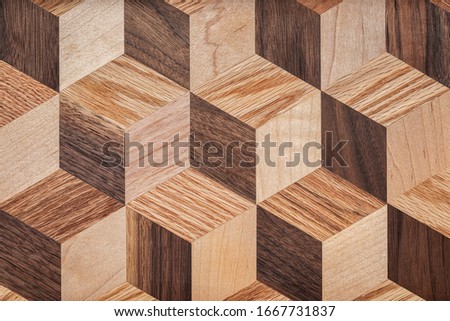 Mosaic pattern wooden board texture background.  Prismatic mosaic pattern texture background.  Various wooden boards texture background.