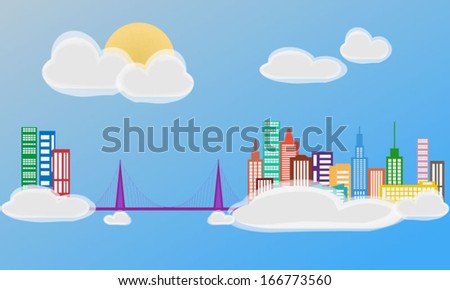 City in Clouds vector illustration