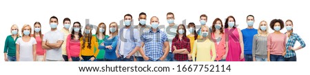 health, safety and pandemic concept - group of people wearing protective medical masks for protection from virus Royalty-Free Stock Photo #1667752114