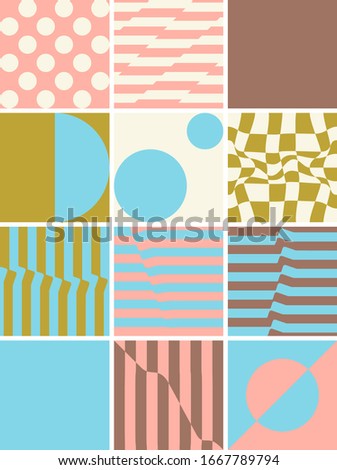 Modern artwork of abstract unusual composition made with geometrical shapes and elements. Simple geometry vector background useful for web design, business cards, invitation, poster, fashion prints.