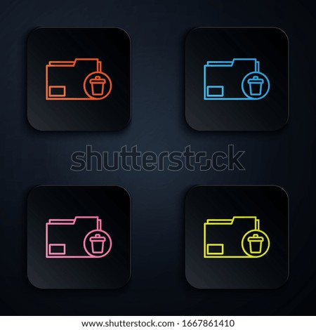 Color neon line Delete folder icon isolated on black background. Delete or error folder. Close computer information folder. Set icons in square buttons. Vector Illustration