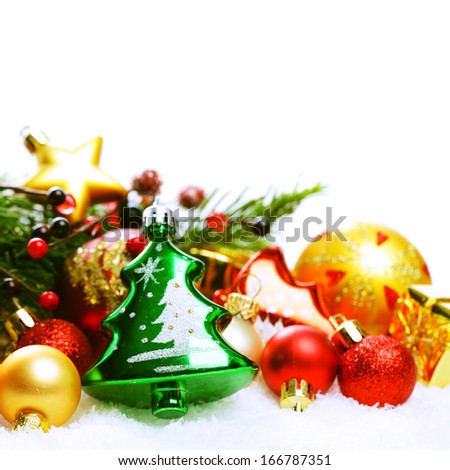 Christmas abstract background for winter holidays, Christmas border of decoration on snow