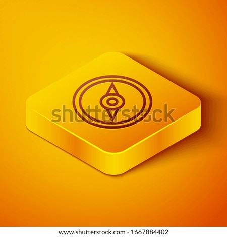 Isometric line Compass icon isolated on orange background. Windrose navigation symbol. Wind rose sign. Yellow square button. Vector Illustration