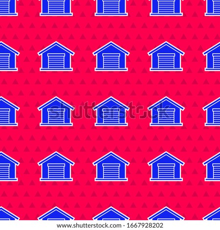Blue Warehouse icon isolated seamless pattern on red background.  Vector Illustration