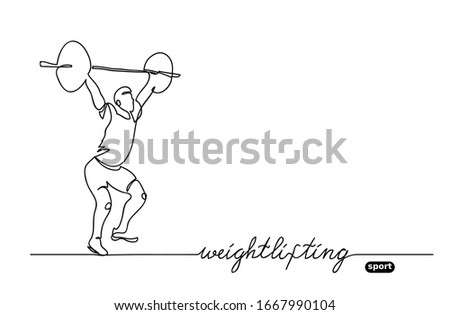 Weightlifting competition. Vector minimalistic banner. weightlifting sport event. One continuous line drawing.
