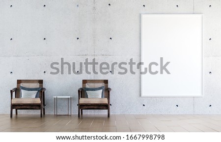 Modern loft lounge and living room space design interior and concrete wall texture background and canvas frame