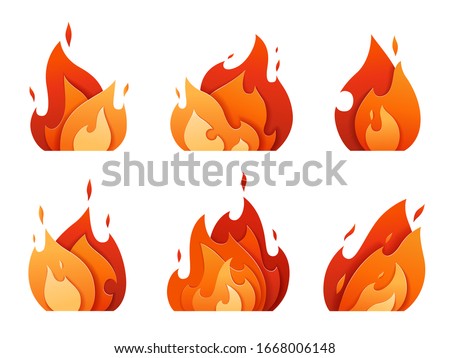 Set of fire logos carved out of paper. Bright flame from different layers. Icons of a burning fire Royalty-Free Stock Photo #1668006148