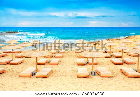 Ammos Kambouri beach in Aiya Napa, Cyprus. Ayia Napa coastline. Royalty-Free Stock Photo #1668034558